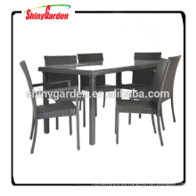 7pcs muebles de comedor de ratán al aire libre, mesa de comedor conjunto de 6 sillas, restaurante conjunto de comedor